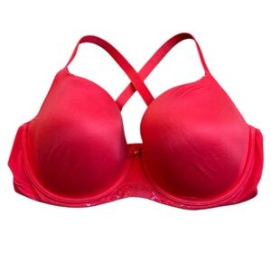 Victoria's Secret Lined Demi Bra 38DDD Bold Red Floral Lace Convertible Straps